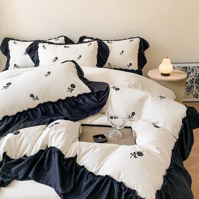 Embroidered Wide Edge Floral Duvet Cover Fitted Sheet EX-STOCK Canada