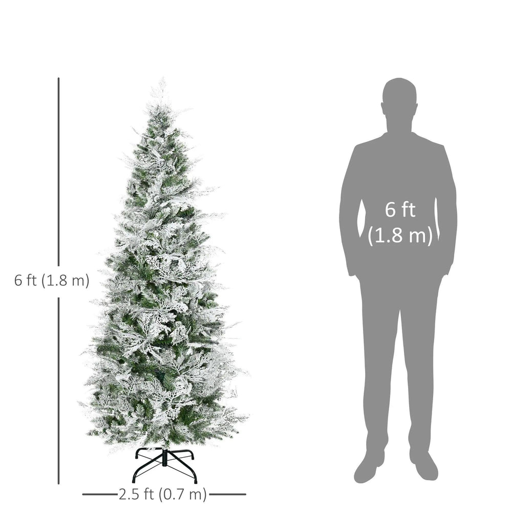 6 Feet Pencil Snow Flocked Artificial Christmas Tree With 517 Realistic Cypress Branches, Auto Open, Green EX-STOCK Canada