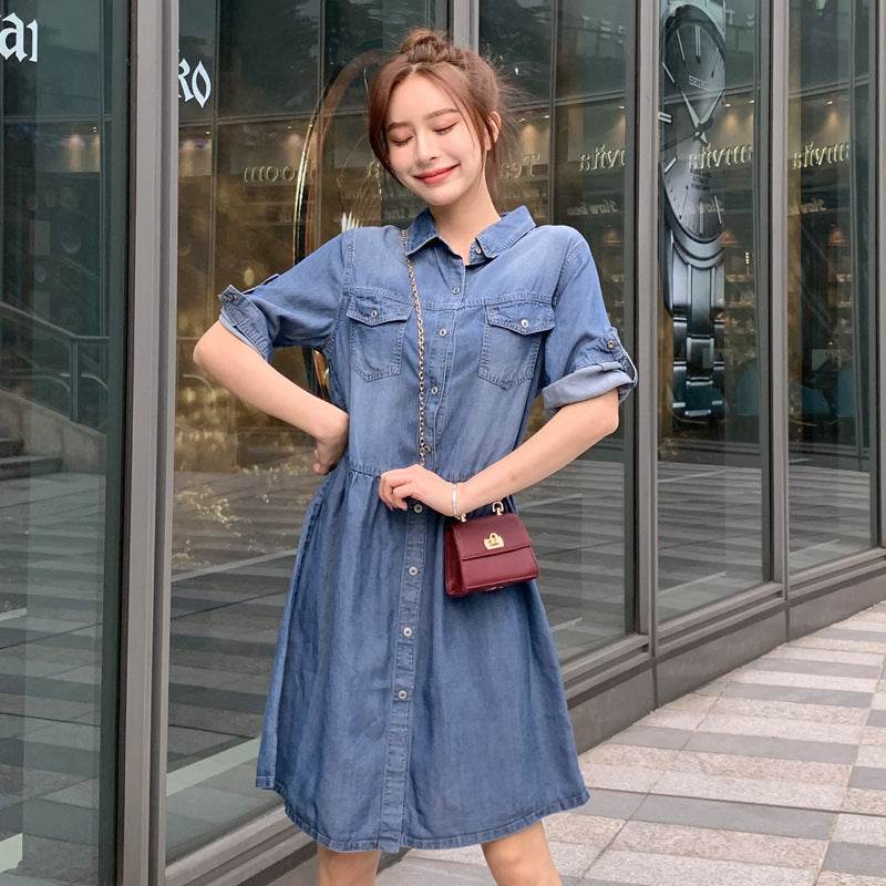 Casual Short sleeve Loose denim dress - EX-STOCK Canada
