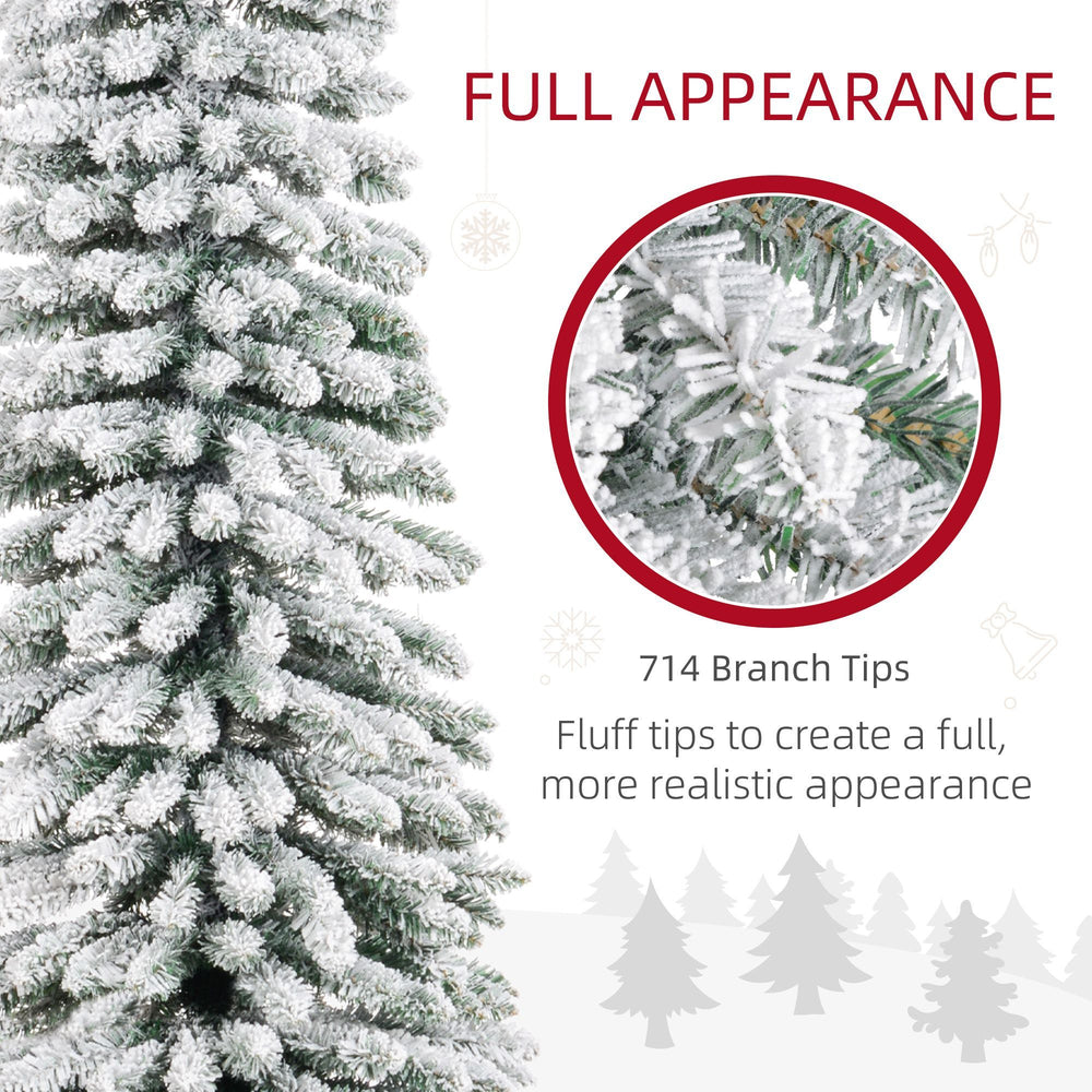9ft Snow-Flocked Artificial Christmas Tree, Slim Pencil Xmas Tree With 714 Realistic Branches, Metal Base, Green EX-STOCK Canada