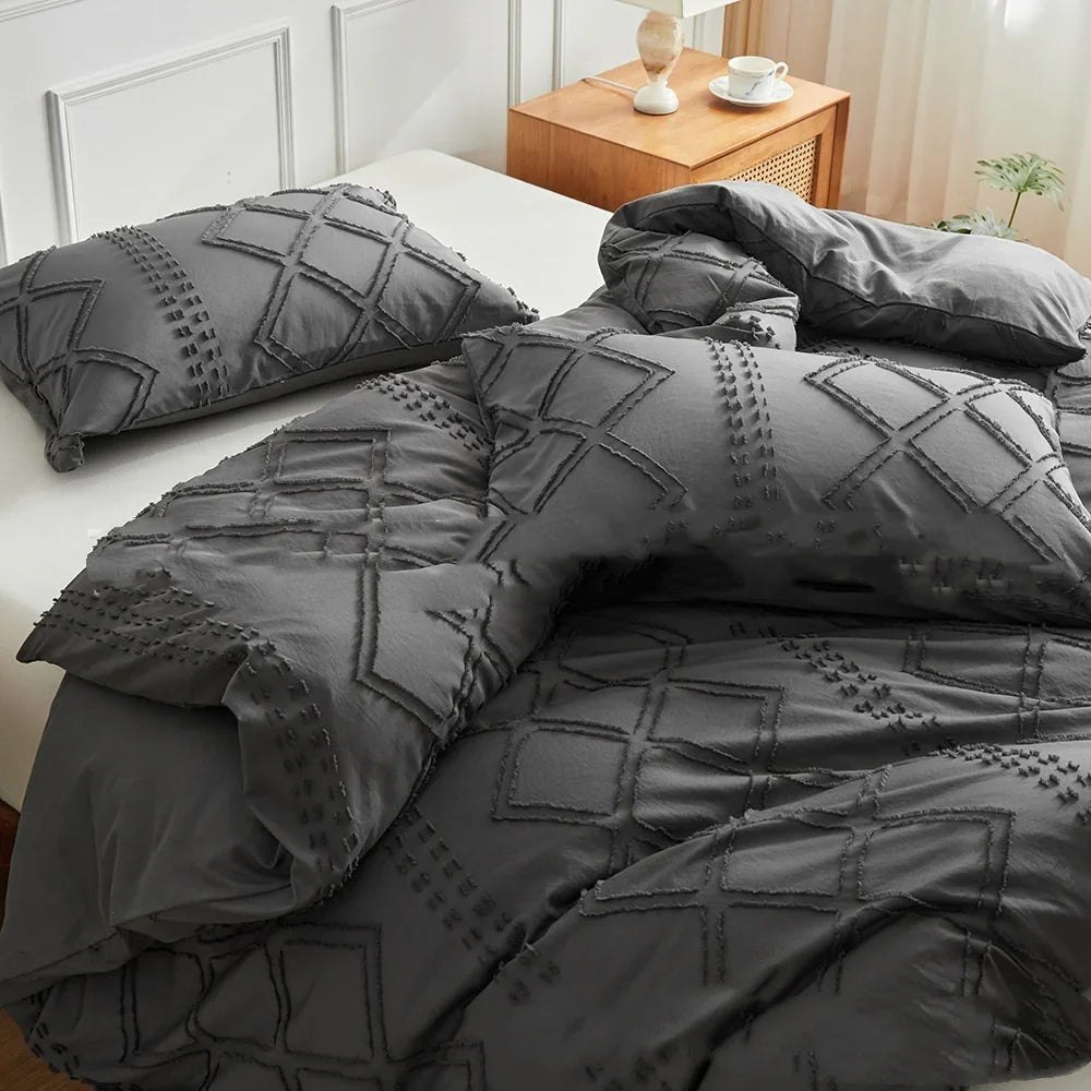 Bettbezug und Kissenbezug mit geometrischem Schnittblumen-Design in einfacher, reiner FarbeEX-STOCK Canada