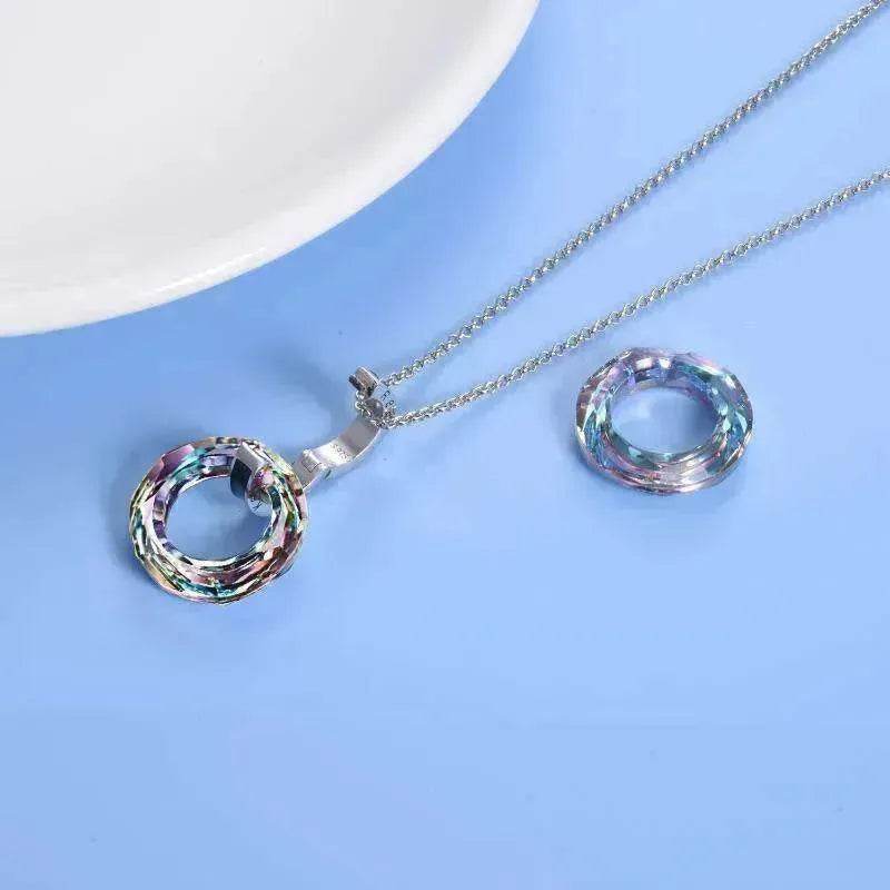 925 Silver Circle Crystal Pendant Necklace for Women Girls - EX-STOCK Canada