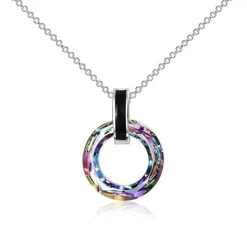 925 Silver Circle Crystal Pendant Necklace for Women Girls - EX-STOCK Canada