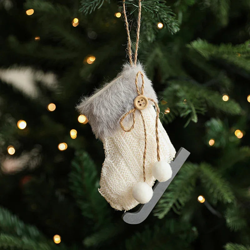 White Plush Fabric Pendant Gloves Sled Creative Christmas Tree Ornaments EX-STOCK Canada