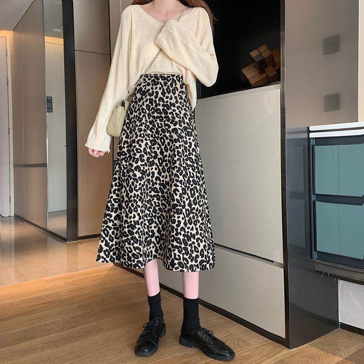 Women High waist Leopard color Midi Skirt - EX-STOCK Canada
