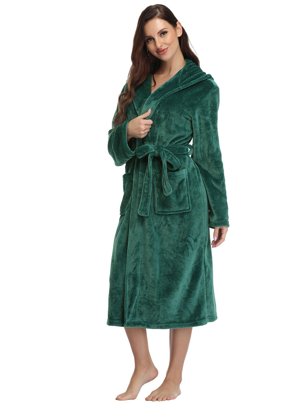 Peignoir long pour femmes RONGTAI en polaire douce, robe de nuit épaisse avec capuche et poches, vêtements de nuit moelleux pour hommesEX-STOCK Canada
