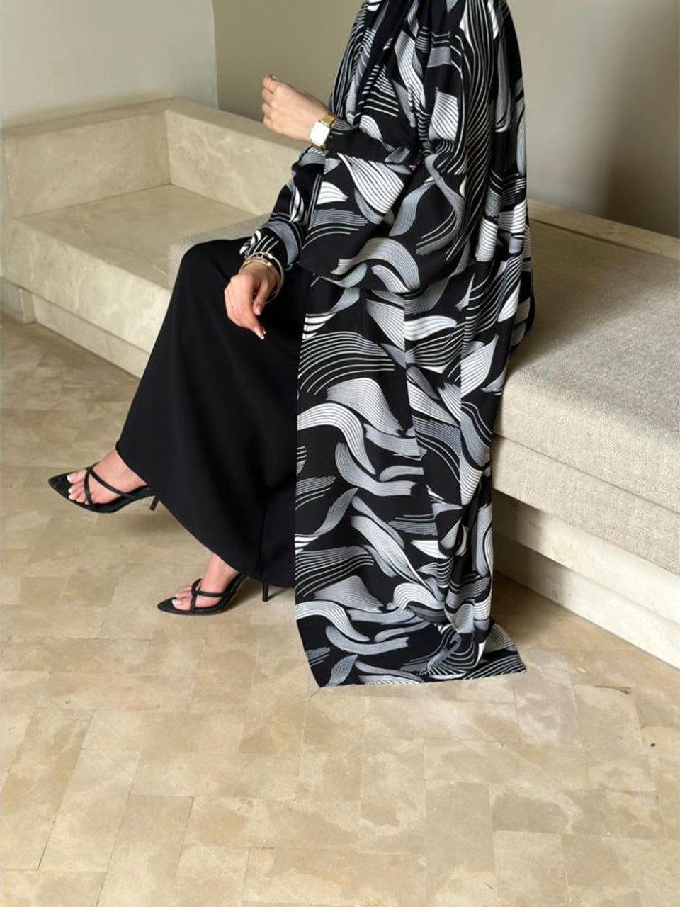 Shawl Arabic Muslim Drop-shoulder Sleeve Printed Robe - EX-STOCK Canada