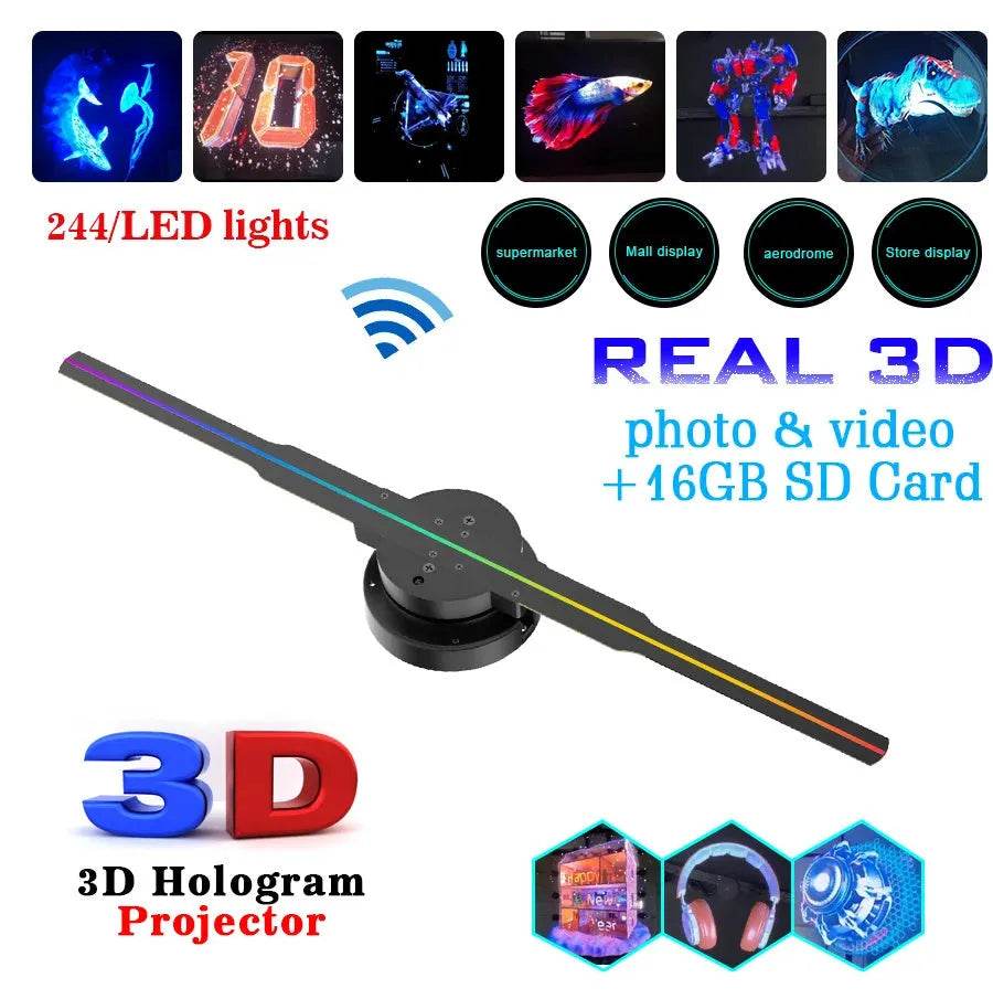 Led Luminous Sign Light Holographic Projector Diy Fan Screen Video Picture 3d Holographic Light Holiday Decoration - EX-STOCK Canada