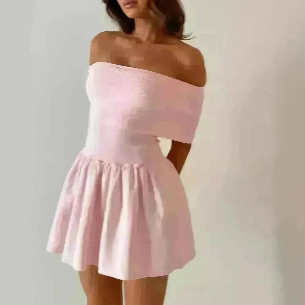 European And American Women Style Beach Holiday Party Cocktail Off Shoulder Mini Skater Dress for Ladies - EX-STOCK CANADA