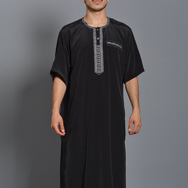 Robe musulmane pour homme à manches mi-longues avec nouvelle broderie - Robe arabe EX-STOCK Canada