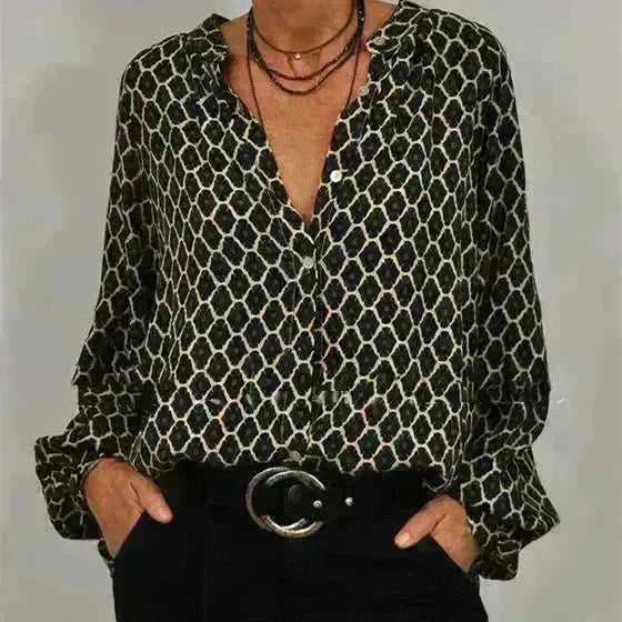 Women's Office Work Formal business V-neck Long Sleeve Stylish Button down Blouse shirt - EX-STOCK CANADA