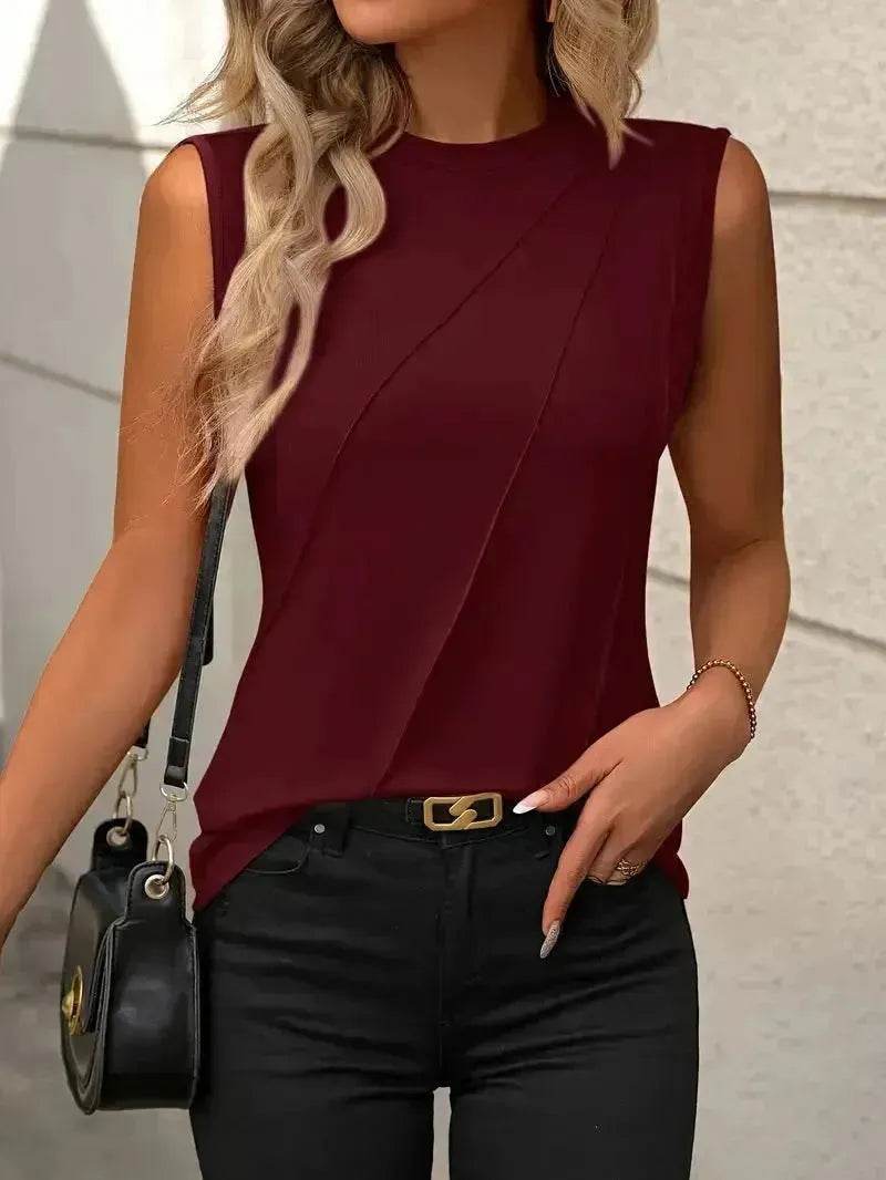 Summer Women's Solid Color Round Neck Sleeveless Loose Tops for Women suitable for Work business Events Ladies Evening Tops. - EX-STOCK Canada