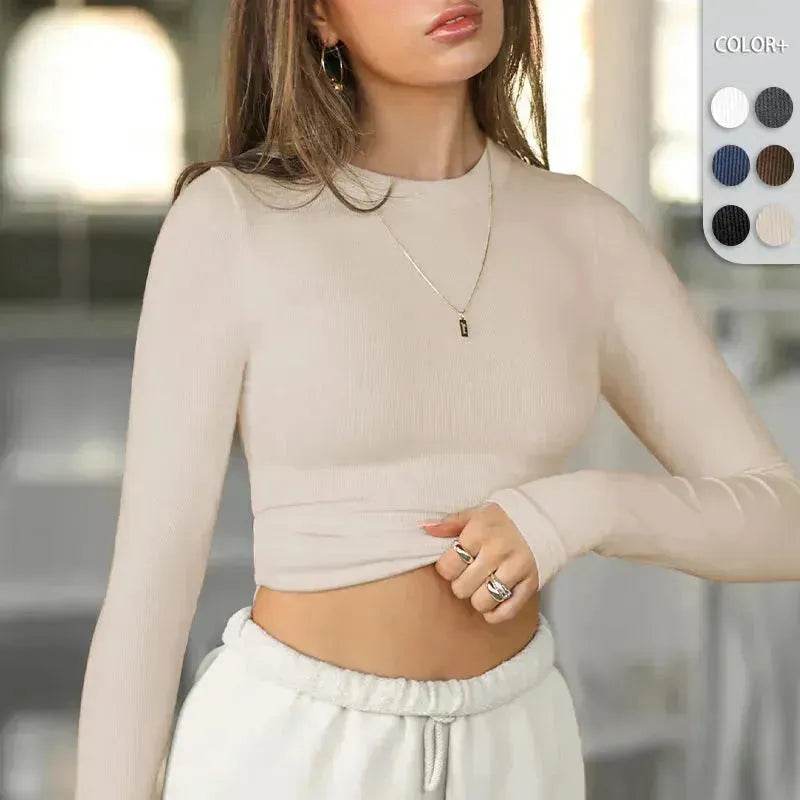 Elegant Chic Long sleeve Elastic Crop Top for Women - EX-STOCK Canada