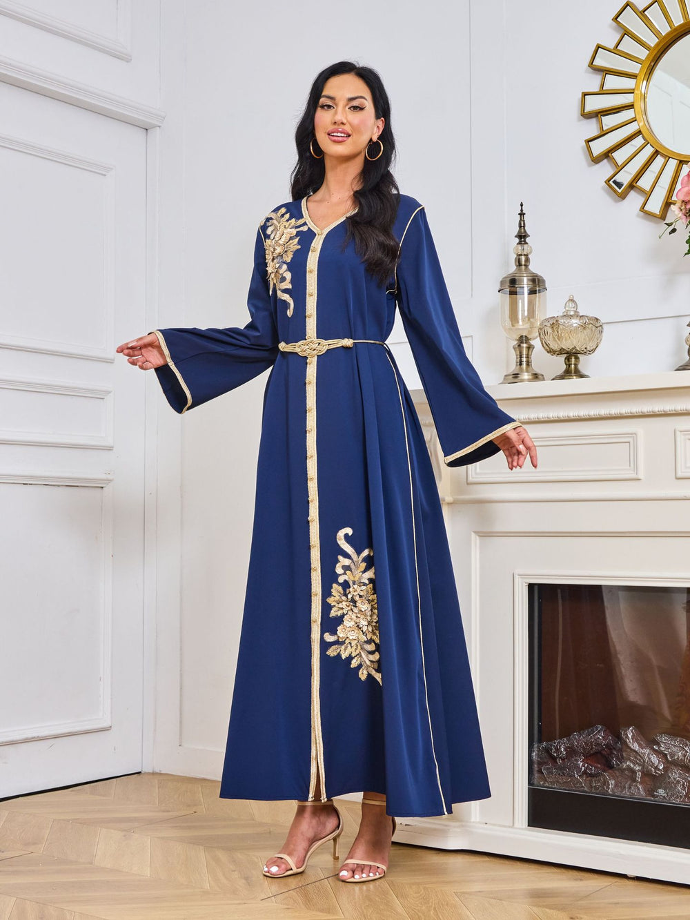Robe Abaya de Dubaï avec pierres chaudes imprimées et détails brodés - EX-STOCK Canada