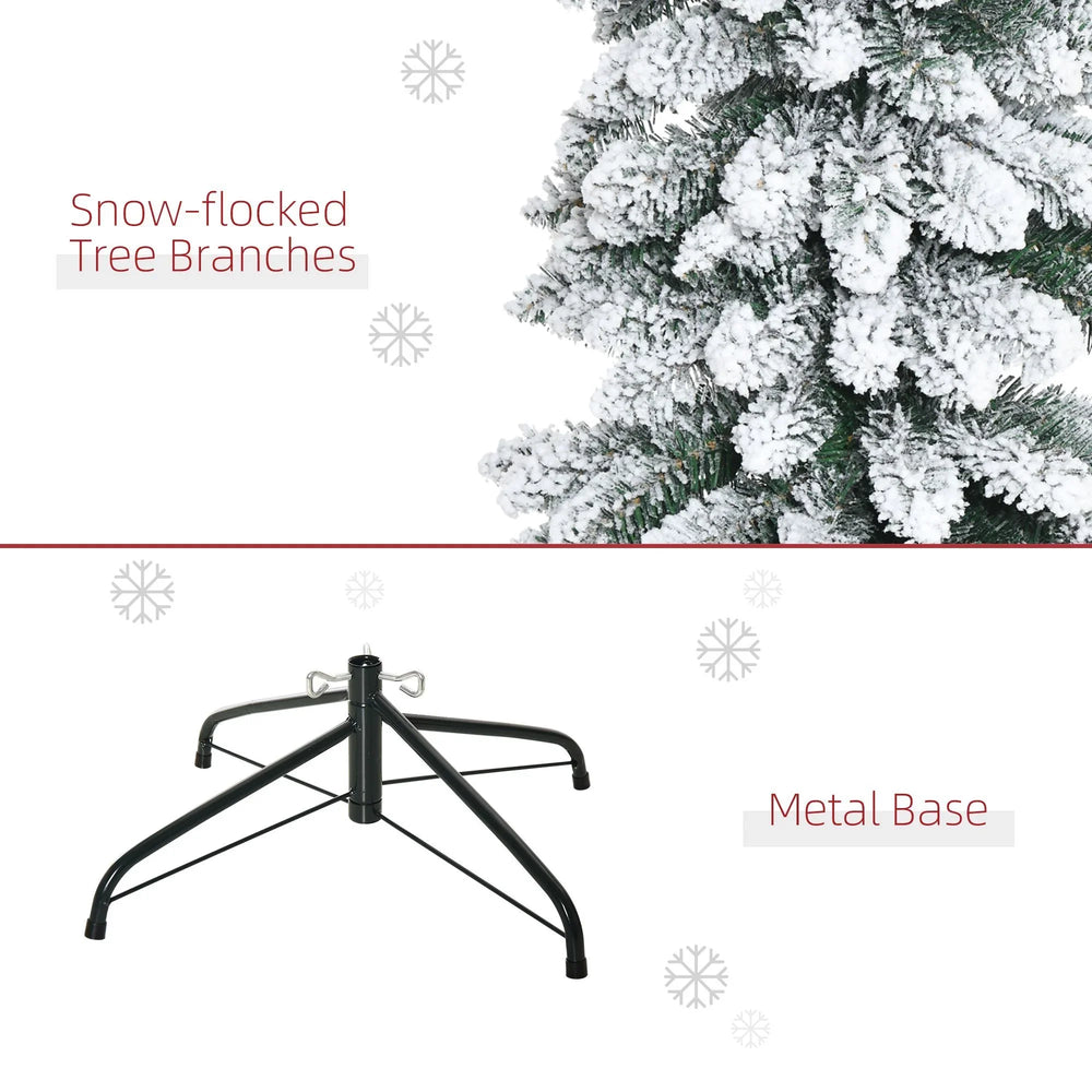 7ft Snow-Flocked Artificial Christmas Tree, Slim Pencil Xmas Tree With 490 Realistic Branches, Metal Base, Green EX-STOCK Canada