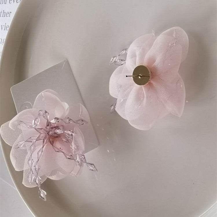 Temperament Flower Sweet Tulle Beaded Exaggerated Earrings - EX-STOCK Canada