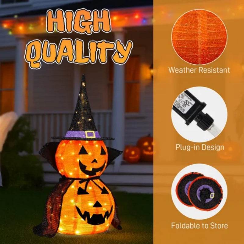 2Packs 3FT Halloween Collapsible Lighted Pumpkin Decoration, 176 LED Pop-Up Pumpkin Lamp With Cape, Plug In Halloween Jack-O-Lantern With Metal Stand For Indoor Outdoor Garden Patio Party Decor - EX-STOCK Canada