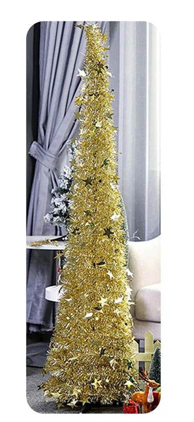Artificial Tinsel Up Christmas Tree With Stand Gorgeous Collapsible Artificial Christmas Tree For Christmas Decorations - EX-STOCK Canada