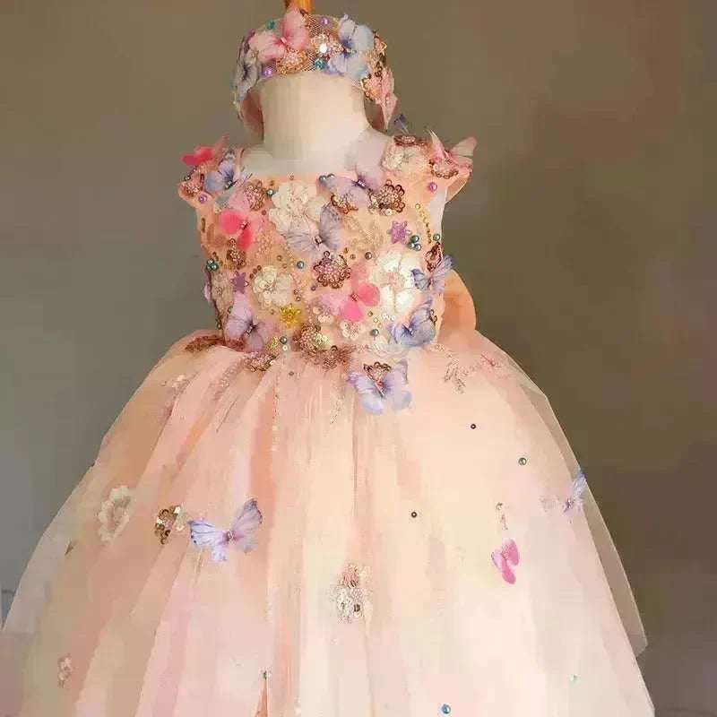 Children's Handmade Flower Fashion Special Dress Princess Ball Gown Dress Birthday Photoshoot Dress for girls Party dress for kids - EX-STOCK CANADA