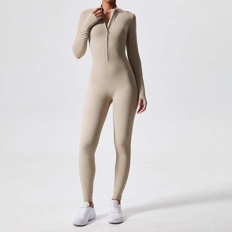 Athleisure Bodycon Long Sleeve Turtleneck Zip up Hip Raise Workout Yoga Jumpsuit Activewear for Women - EX-STOCK Canada