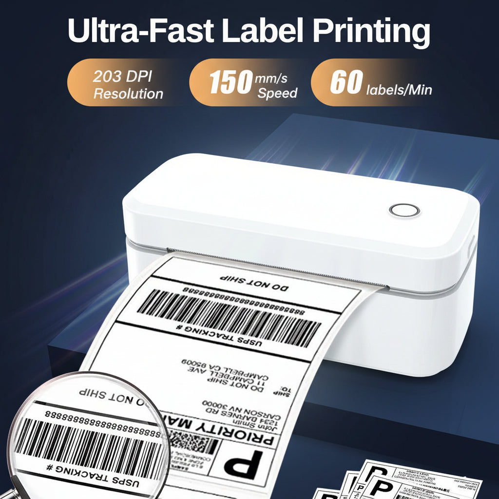 4-Inch Portable Wireless Thermal Label Printer – Black & White, Multi-Plug (AU/EU/UA/US)