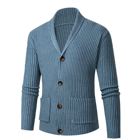 Single-breasted Long Sleeve Lapel Sweater Men's Clothing EX-STOCK Canada