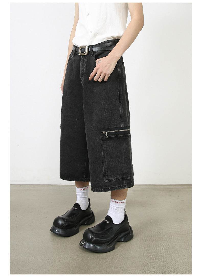 Workwear Denim Shorts New Loose Street Personalized Cropped Baggy Pants - EX-STOCK Canada