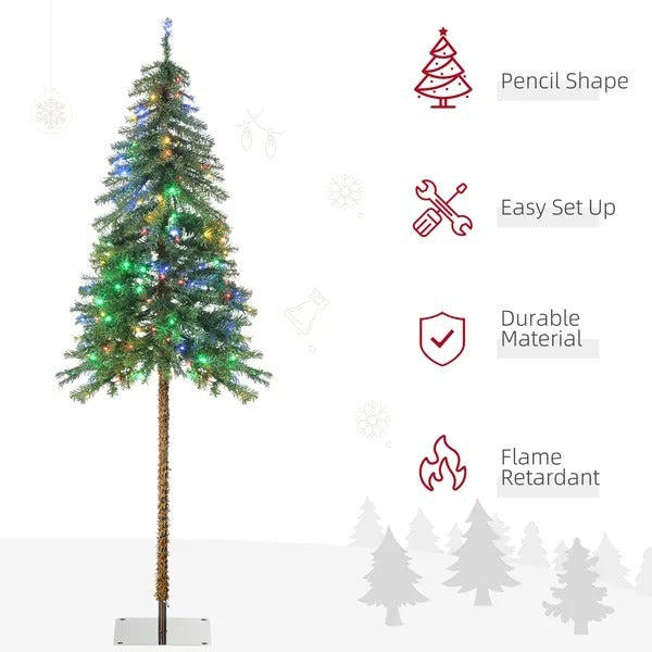 6' Artificial Christmas Tree With Warm White Or Colourful LED Lights, Pencil Shape, Steel Base EX-STOCK Canada