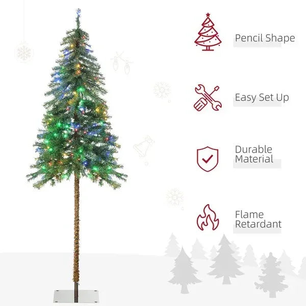 6' Artificial Christmas Tree With Warm White Or Colourful LED Lights, Pencil Shape, Steel Base EX-STOCK Canada