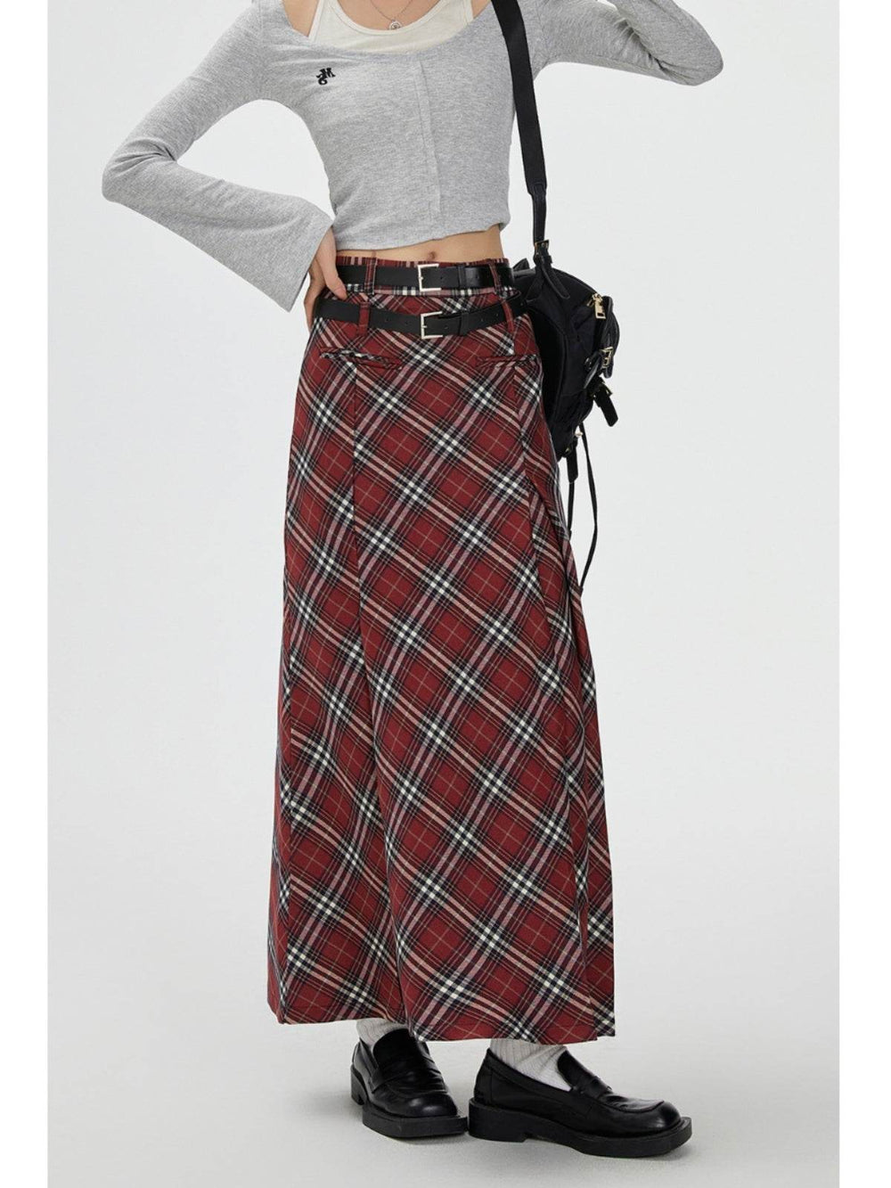 Retro Plaid High Waist student maxi Skirt - EX-STOCK Canada