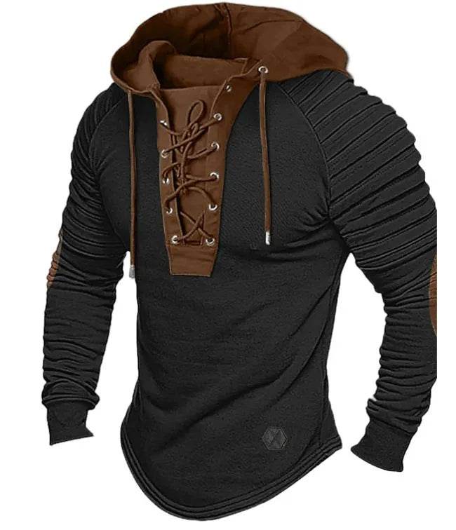 Spring And fall Pure Color Tied Hoodie Street fashion Bronzing Lacing Sweatshirt - EX-STOCK Canada