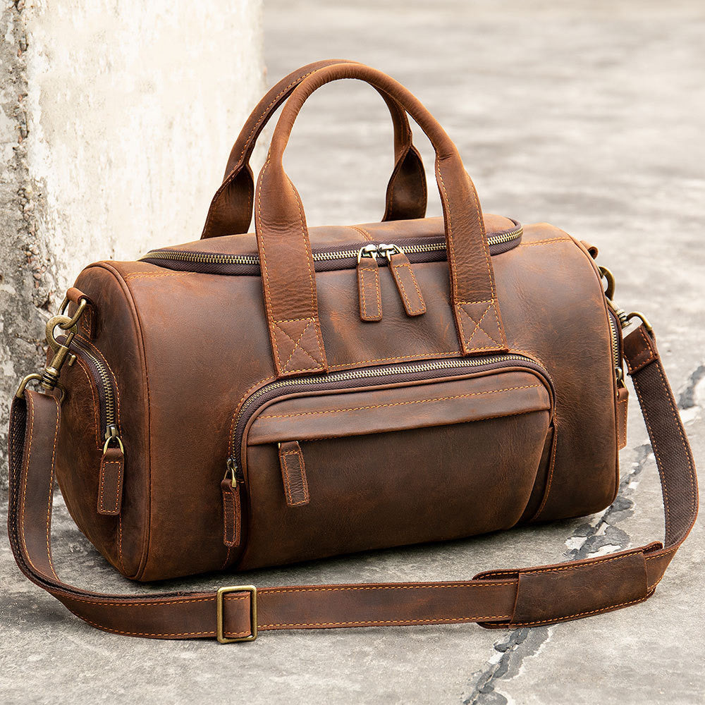 New Leather Handmade Retro Leather Men's Hand Luggage Bag Large Capacity | EX-STOCK Canada