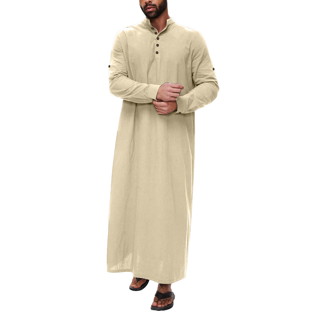 Robe longue pour hommes en coton et lin à col montant, thobe traditionnel musulman EX-STOCK Canada
