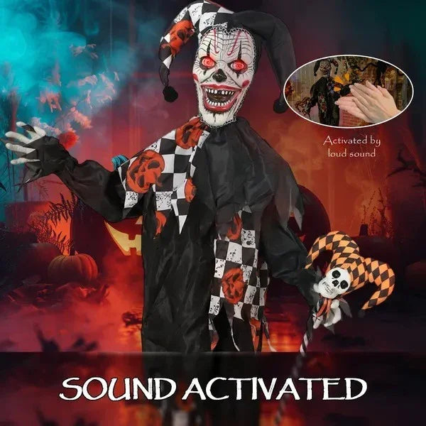 Life Size Halloween Animated Clown With Red Light Up Eyes, Sound Activated Scary Halloween Decorations, Battery Operated EX-STOCK Canada
