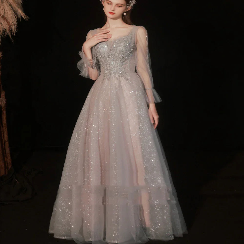 Robe de soirée à manches longues pour hôtesse de réunion annuelleEX-STOCK Canada