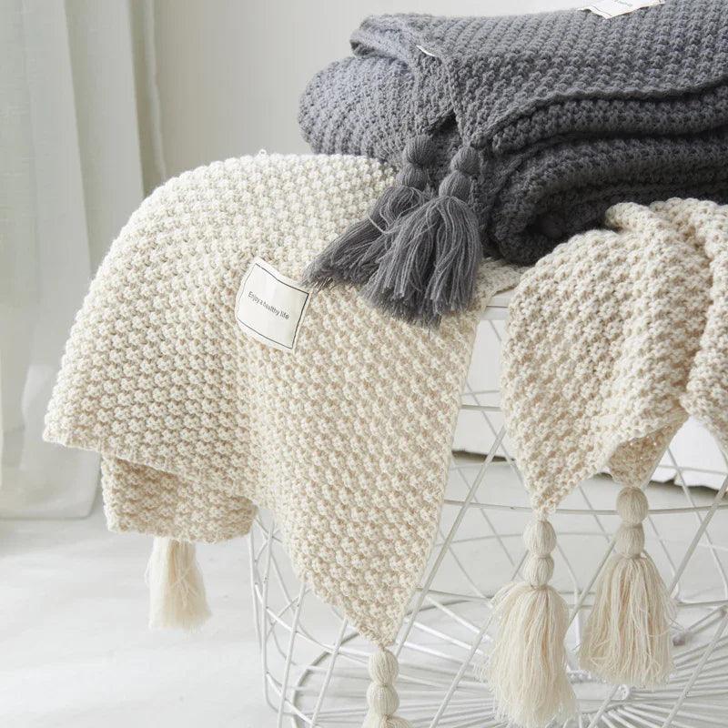 Fringed Knitting Blanket Wool Blanket EX-STOCK Canada