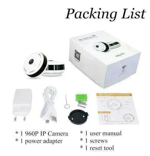 960P HD WiFi IP Camera, 360° Panoramic Fish Eyes Lens - EX-STOCK Canada