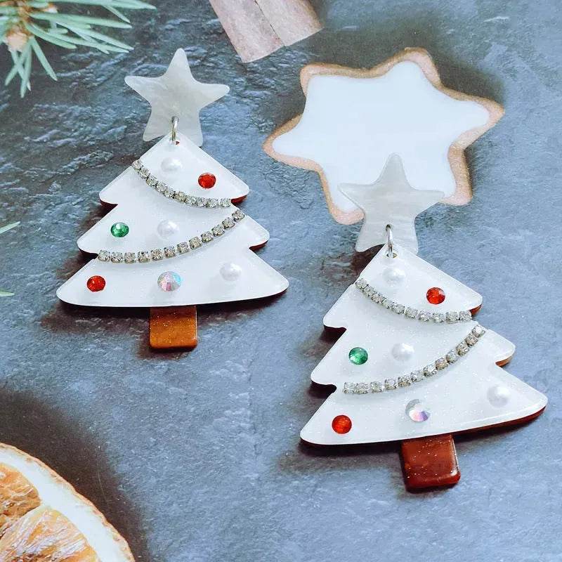 Sweet Christmas Tree Earrings With Rhinestones New Fashion Christmas Acrylic Earrings Women's Jewelry - EX-STOCK Canada