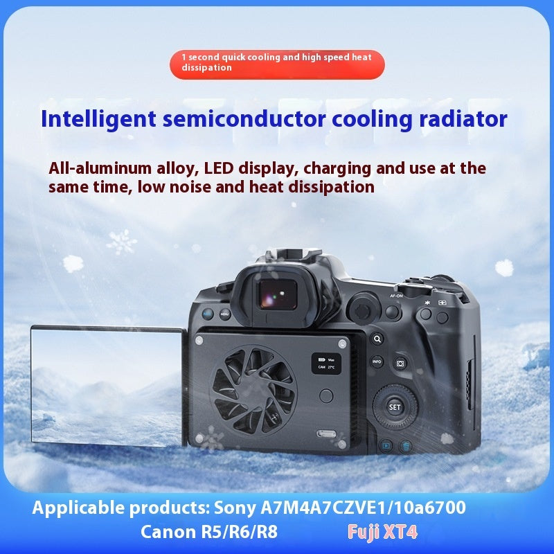 Camera Cooling Fan with LED Display & USB-C, Black