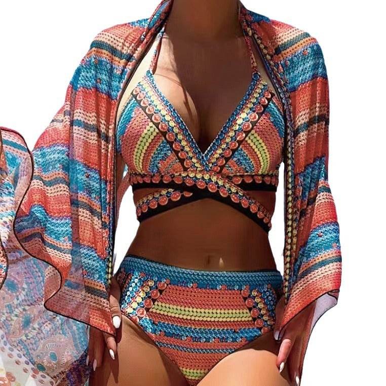 Women's Split Cross Strap Retro Ethnic Style Swimsuit - EX-STOCK Canada