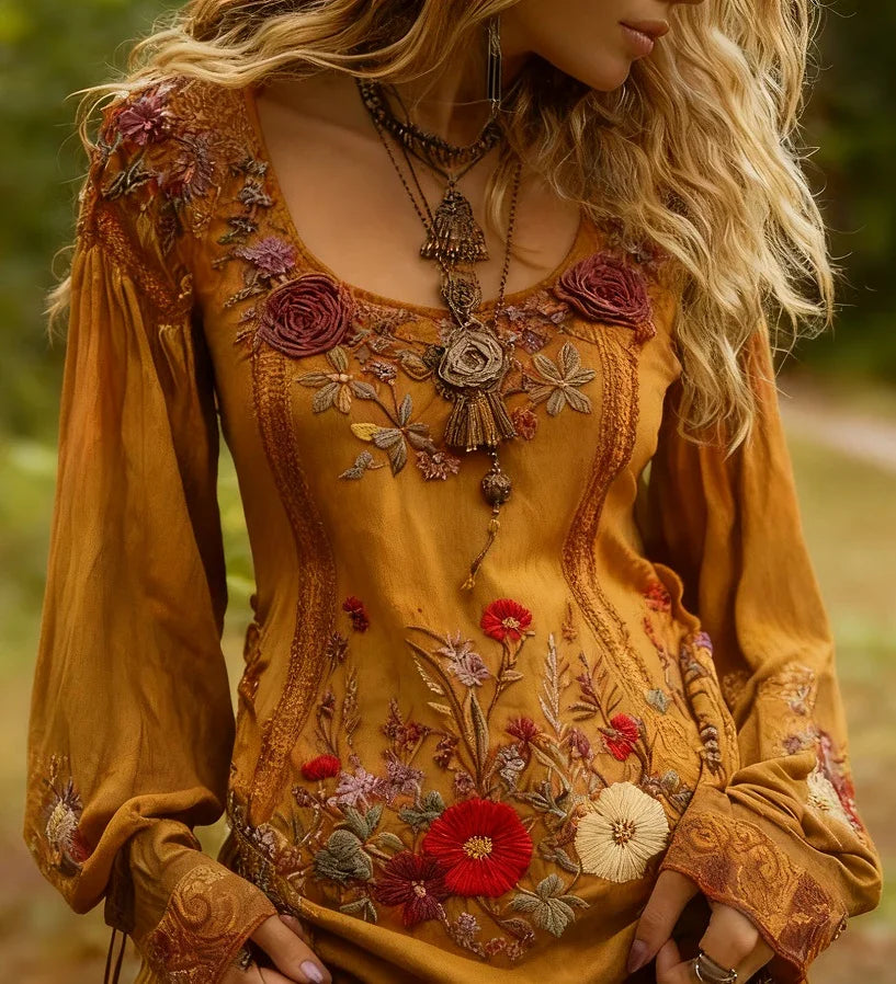 Grass And Flower Embroidered Linen Shirt EX-STOCK Canada