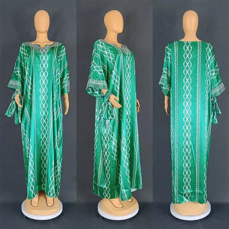 Middle East Striped Loose Robe African Dubai Arabic Satin Hot Drilling Stitching Abaya Buba Dress - EX-STOCK Canada