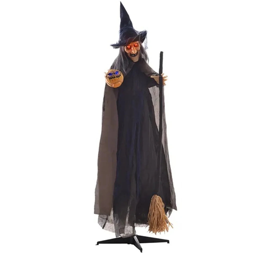 6.2' Life Size Decoration Animatronic Witch W Broomstick Outdoor Halloween, Sound Motion Activated W Light Up Eyes EX-STOCK Canada