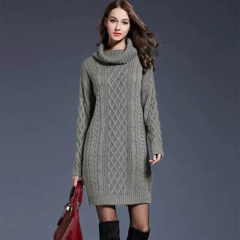 New Autumn Winter Solid Knitted Oversized Mini Turtleneck Sweater Dress - EX-STOCK Canada