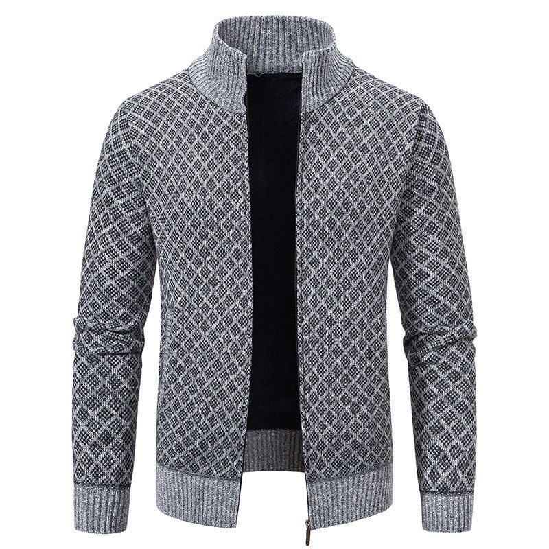 Thickened Plaid Print Jacket Cardigan Fashion Slim Fit Zipper Stand Collar Sweater Winter Men's Casual Long Sleeve Knitted Top Clothing EX-STOCK Canada