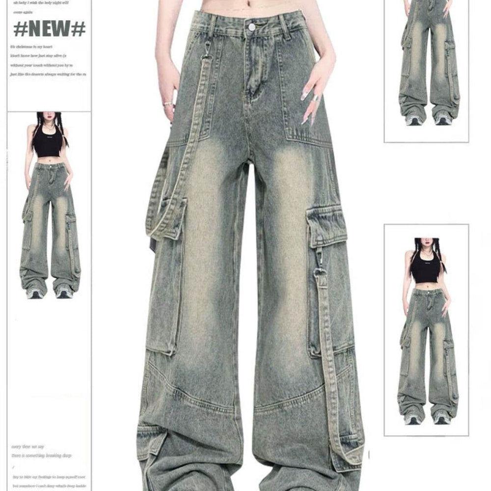 Retro Street style Oversized Baggy Cargo Jeans Pant Women - EX-STOCK Canada