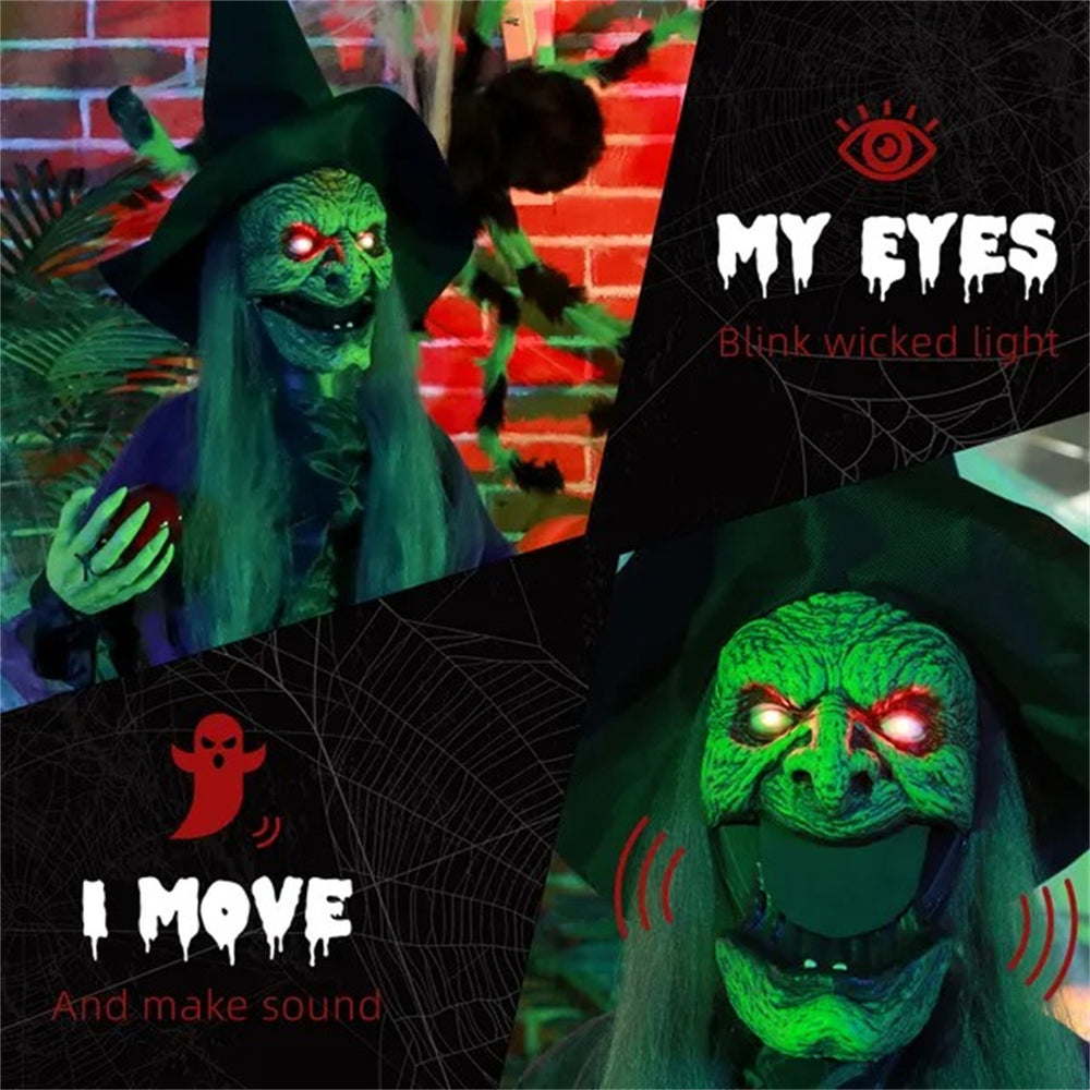 5.9' Life Size Decoration Animatronic Old Witch Outdoor Halloween, Sound And Motion Activated W Light Up Eyes EX-STOCK Canada