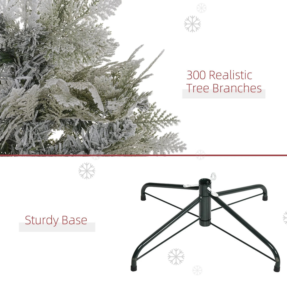 5 Feet Pencil Snow Flocked Artificial Christmas Tree With 517 Realistic Cypress Branches, Auto Open, Green EX-STOCK Canada