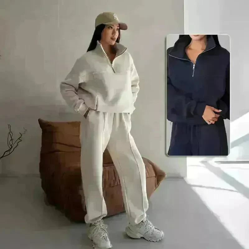 Y2K Winter Jogging Women Two Piece Set Female Zipper Coat Casual Pants Tracksuit Autumn Jacket Fashion Contrast Sport Wear Set - EX-STOCK CANADA