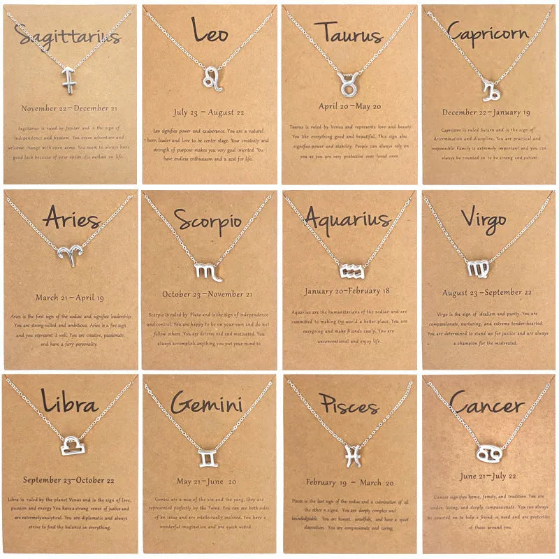 12 Zodiac Sign Necklaces With Gift Card Constellations Pendant Necklace Jewelry - EX-STOCK CANADA
